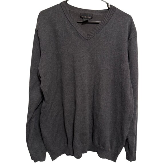 North End Men's Long Sleeve V-Neck Grey Pullover Sweater - Size Large - Picture 4 of 5